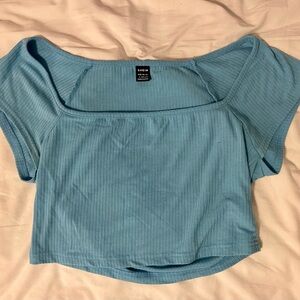 SHEIN Women's Blue Ribbed Top